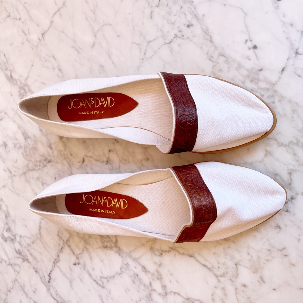 Vintage 80s Italian Canvas and Leather Slip on Espadrille - Picture 3 of 16